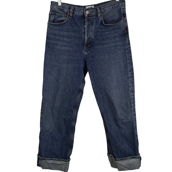 AGOLDE 27 High Rise Straight Leg Jeans Button Fly Vintage Wash Cuffed Hem - Picture 1 of 10